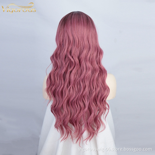 Vigorous Wholesale High quality Top grade Ombre dark red color super long body wave lace front synthetic hair wigs
